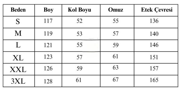 HT Bornoz beden-tablosu Bukle Bornoz Şalyaka
